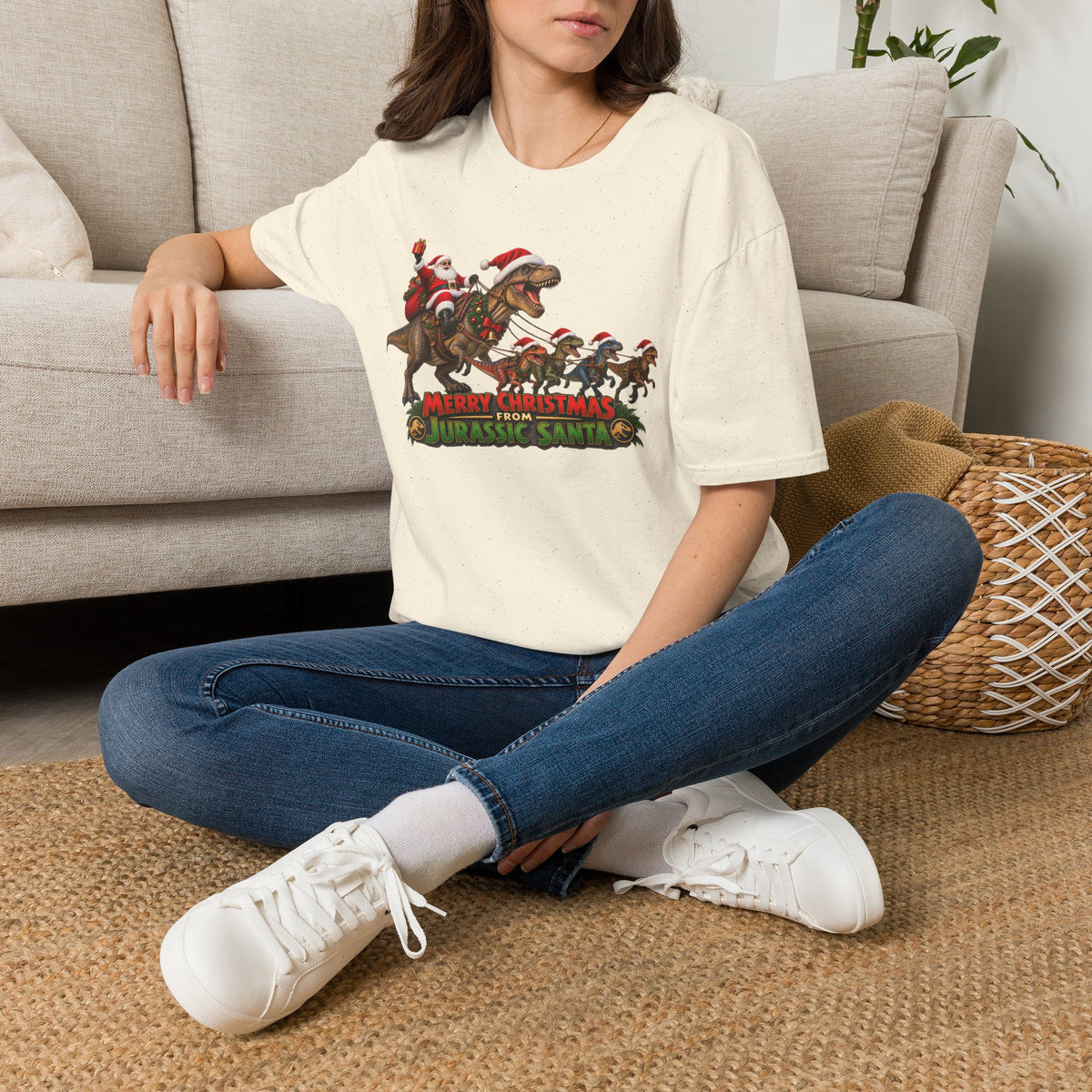 Christmas Dinosaur T-Shirt — “Merry Christmas from Jurassic Santa” Holiday Tee