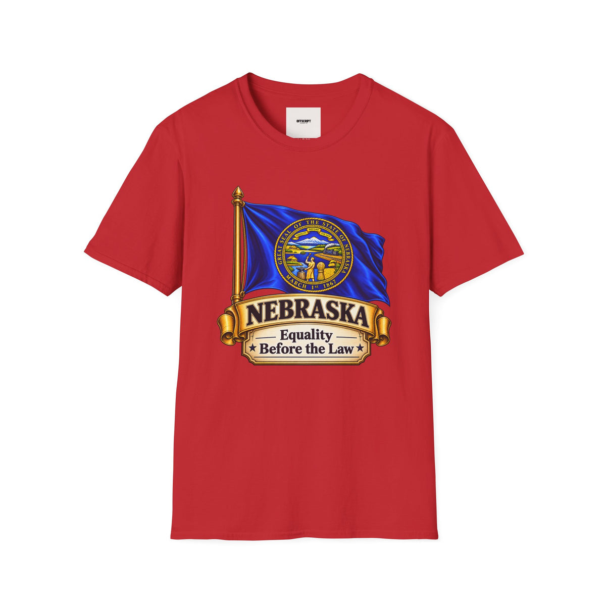 Nebraska Flag T-Shirt — State Seal ‘Nebraska: Equality Before the Law’