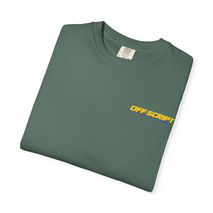 T-Shirt — Off Script Vinyl Graphic Tee: "Make Your Own Plans" Retro Racing Design