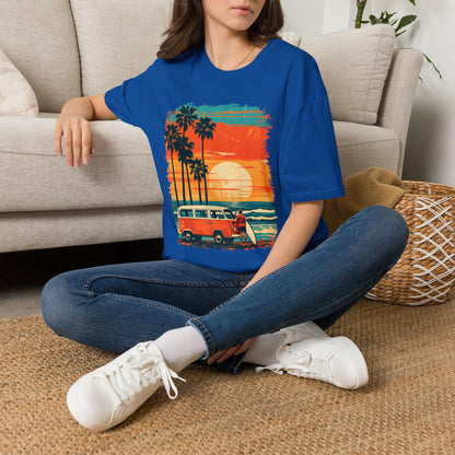 Retro Sunset Van T-Shirt – Tropical Beach Road Trip Graphic