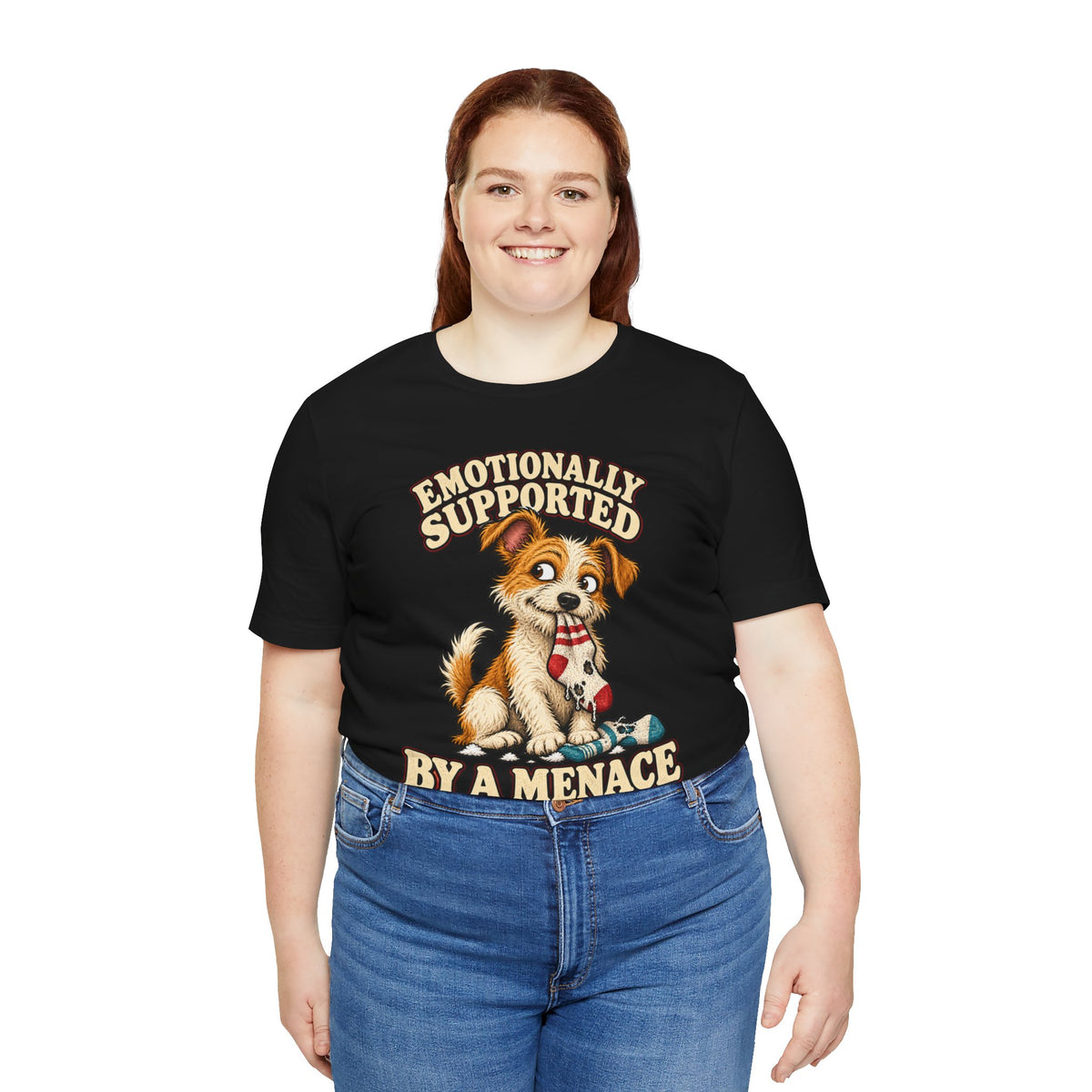 Emotionally Supported by a Menace Tee — Cute Puppy Graphic T‑Shirt
