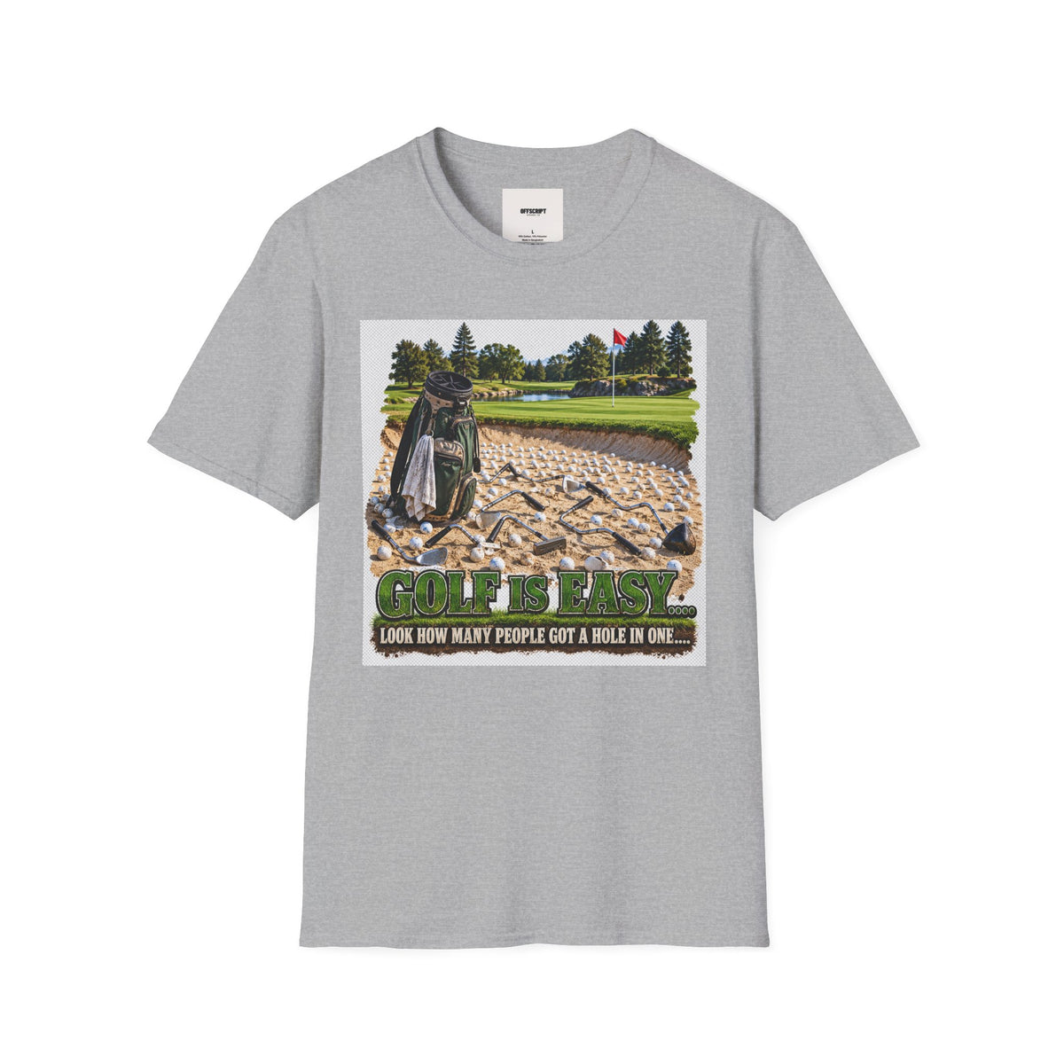 Golf Bunker Scene T-Shirt — "How Many People Live & Work In Dunes" Graphic Tee