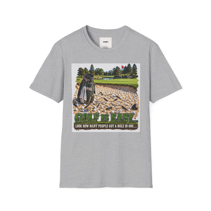 Golf Bunker Scene T-Shirt — "How Many People Live & Work In Dunes" Graphic Tee
