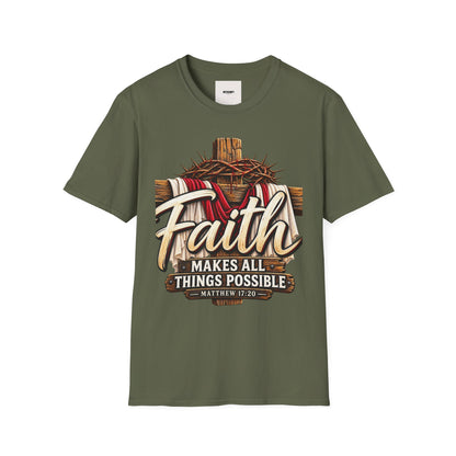Faith Cross T-Shirt — "Faith Makes All Things Possible" Christian Tee