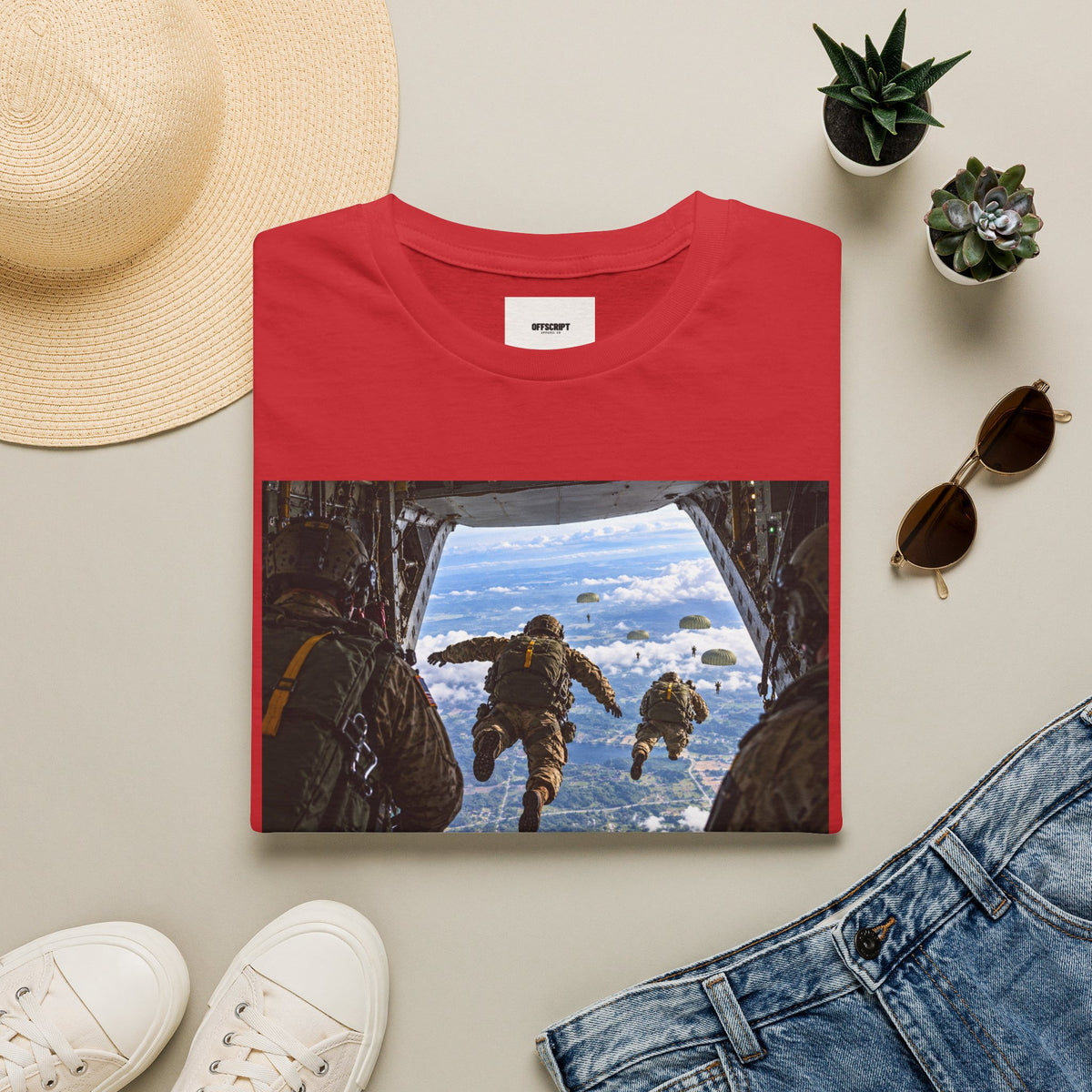 Parachute Jump Soldiers T-Shirt — Military Airborne Jump Photo Tee