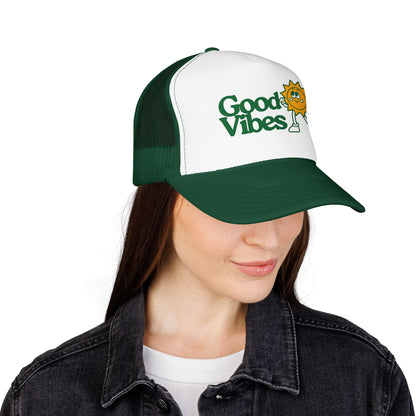 Good Vibes Sun Trucker Hat — Retro Sunny Graphic Foam Cap