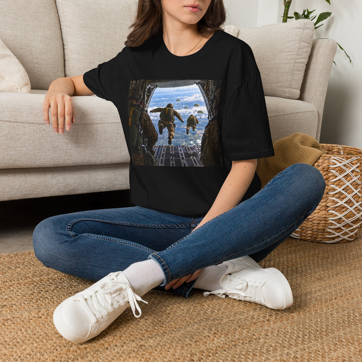 Parachute Jump Soldiers T-Shirt — Military Airborne Jump Photo Tee