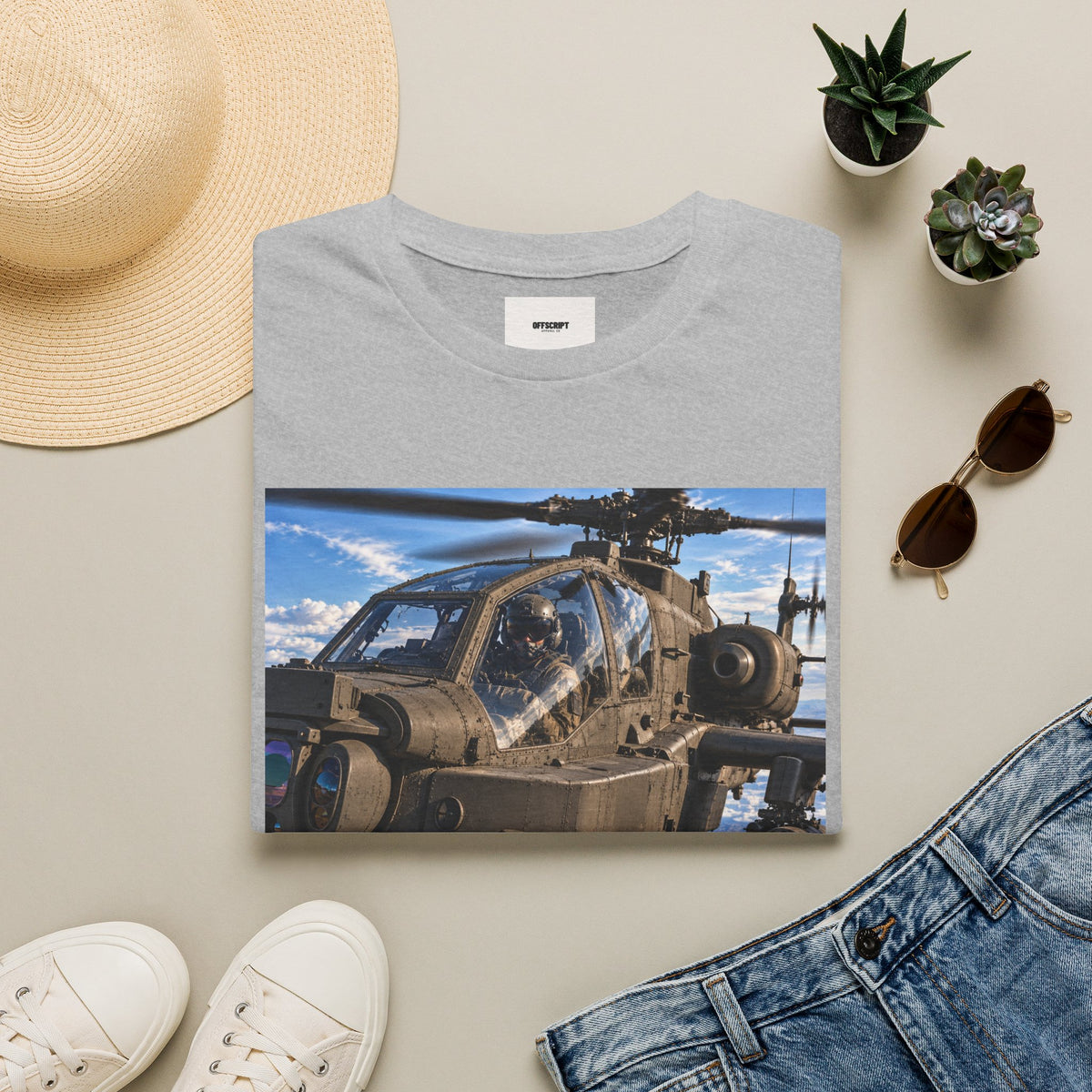 Attack Helicopter Photo T-Shirt — Military Aviator Crew Tee