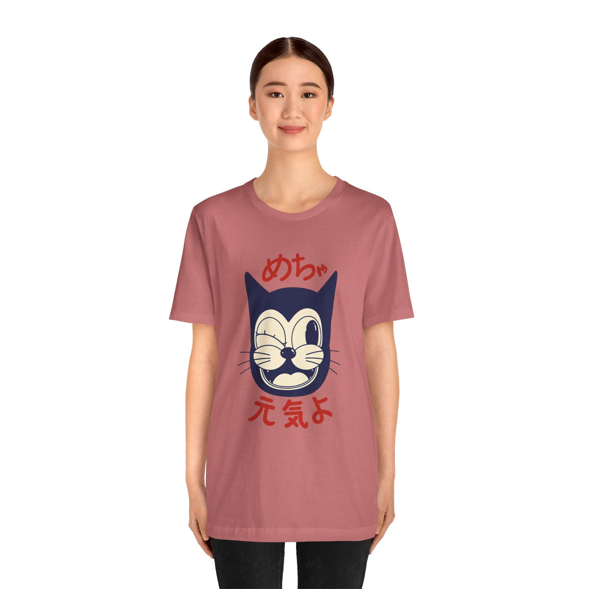 Japanese Lucky Cat T-Shirt – “めちゃ元気よ” Maneki Neko Graphic Tee