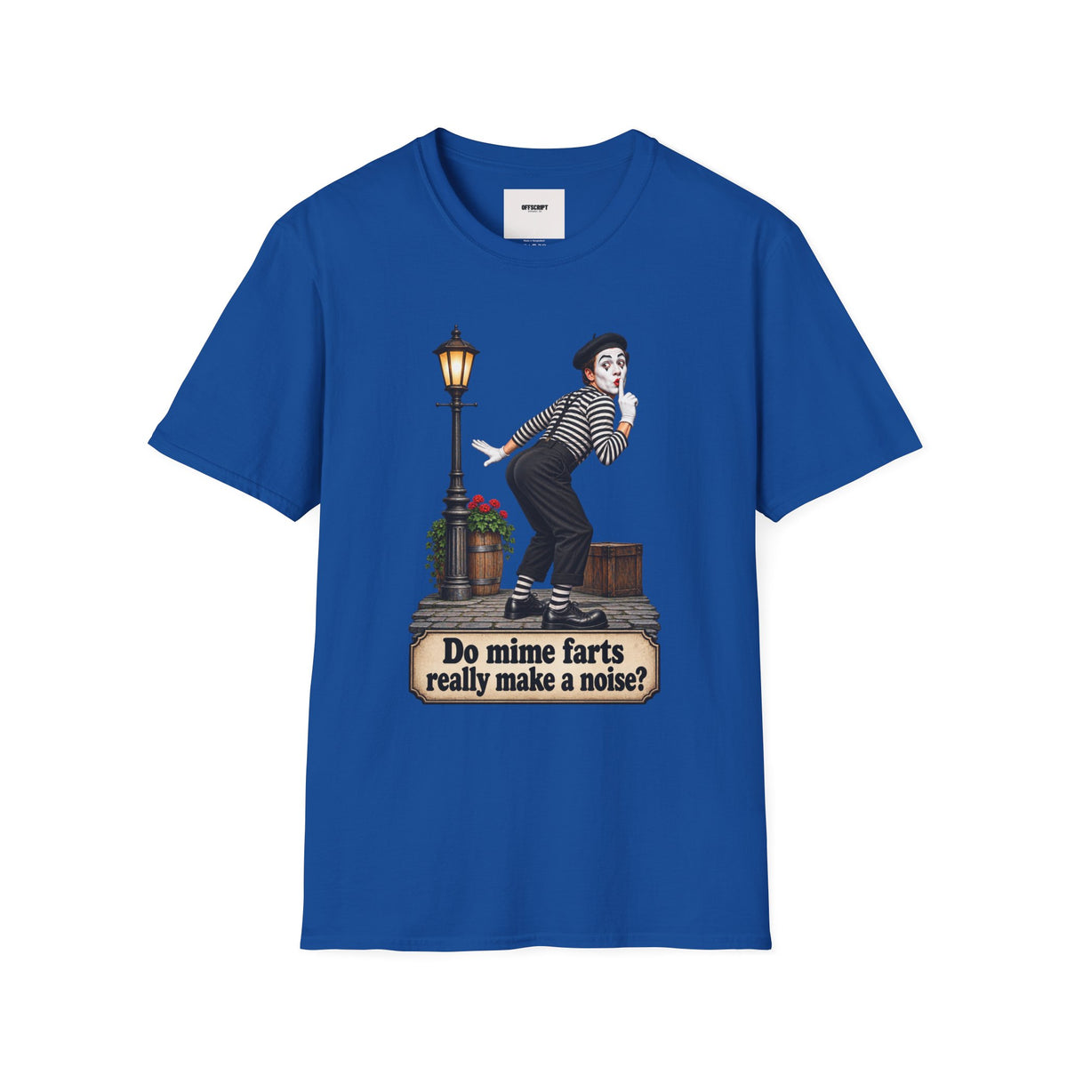 Mime Graphic T-Shirt — "Do Mime Farts Really Make a Noise?" Vintage Street Performer Tee