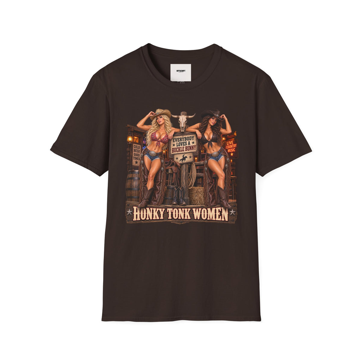 Cowgirl Pinup T-Shirt — "Bunny Tonk Women" Western Graphic Tee