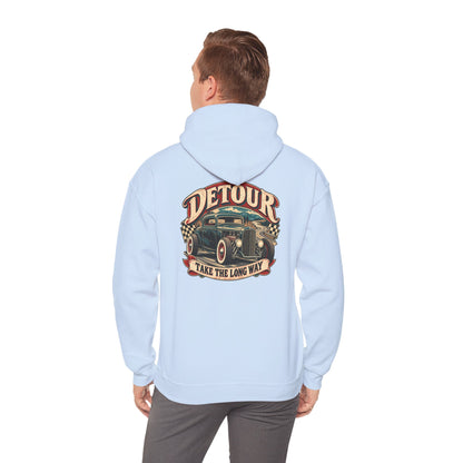 Detour Vintage Hot Rod Hoodie — "Take The Long Way" Classic Car Sweatshirt