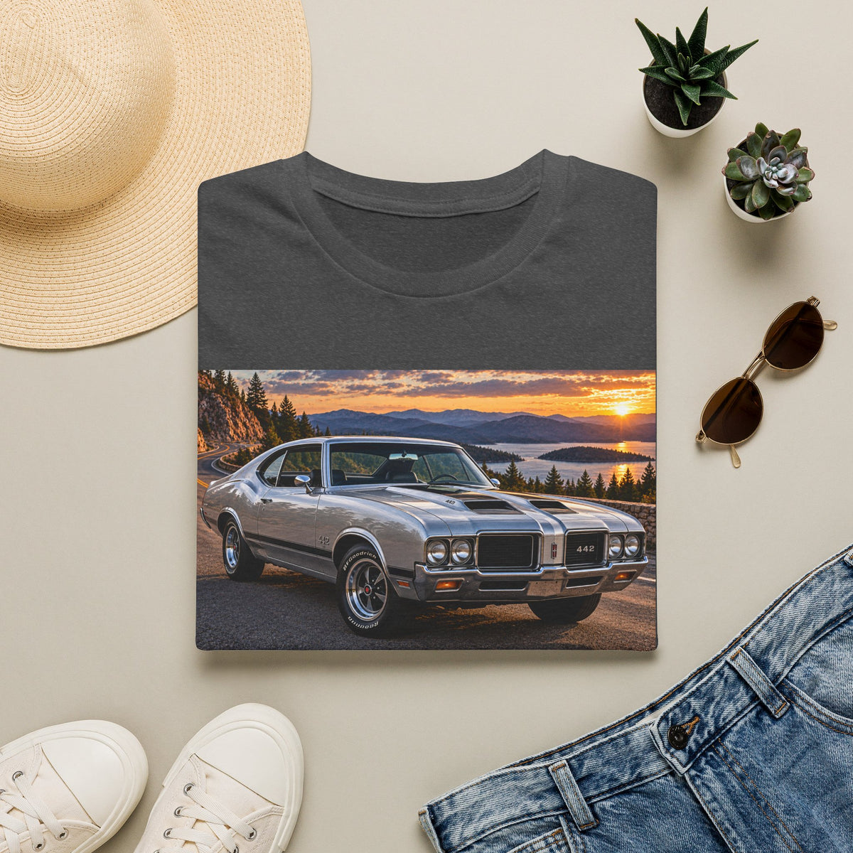 Classic Muscle Car T-Shirt – Vintage Oldsmobile Sunset Graphic Tee