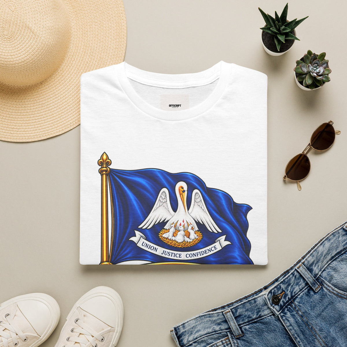 Louisiana State Flag T-Shirt — Pelican Emblem "Union, Justice & Confidence" Tee