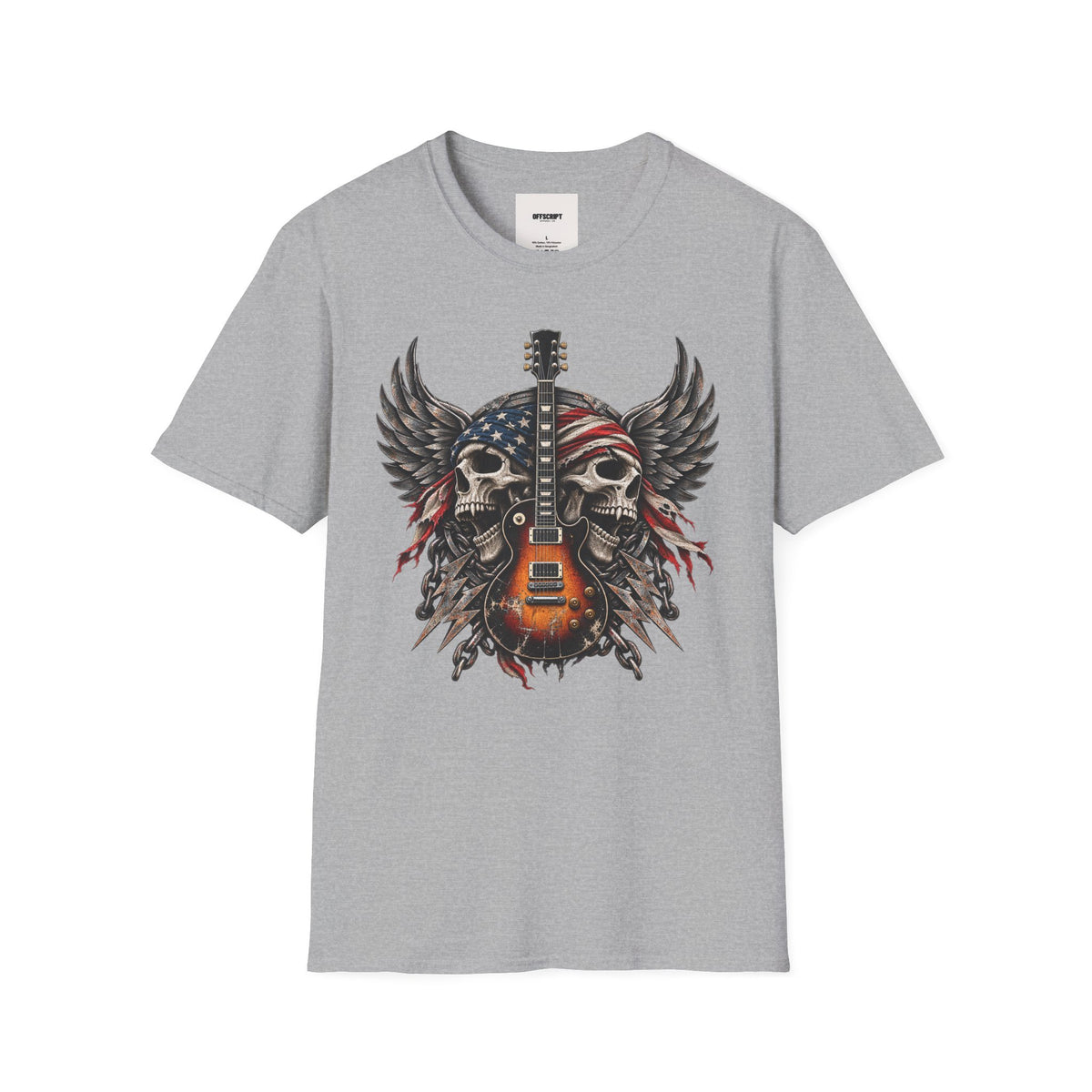 American Skull Guitar T-Shirt — Patriotic Rock Music Tee