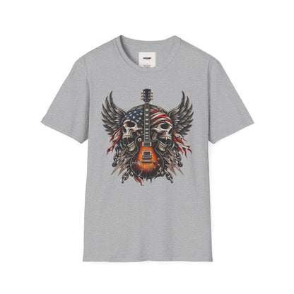 American Skull Guitar T-Shirt — Patriotic Rock Music Tee