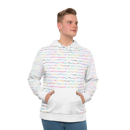 Pastel Script Pattern Hoodie — Colorful Handwritten Lines All-Over Print