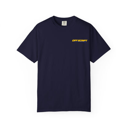 T-Shirt — Off Script Vinyl Graphic Tee: "Make Your Own Plans" Retro Racing Design