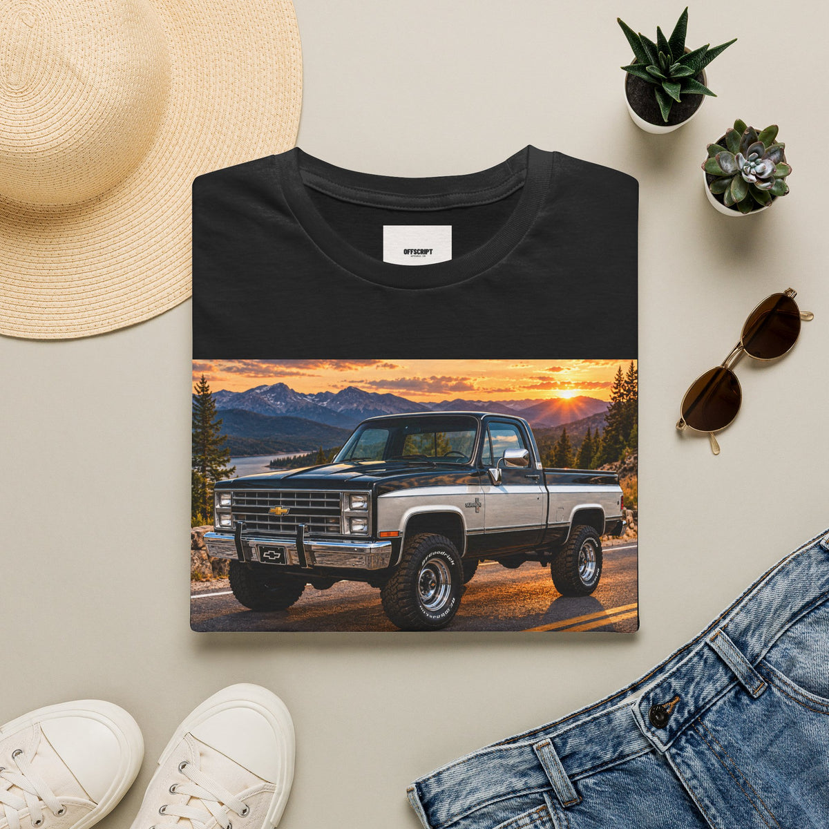 Vintage Chevy Truck T-Shirt — Sunset Mountain Off-Road Tee