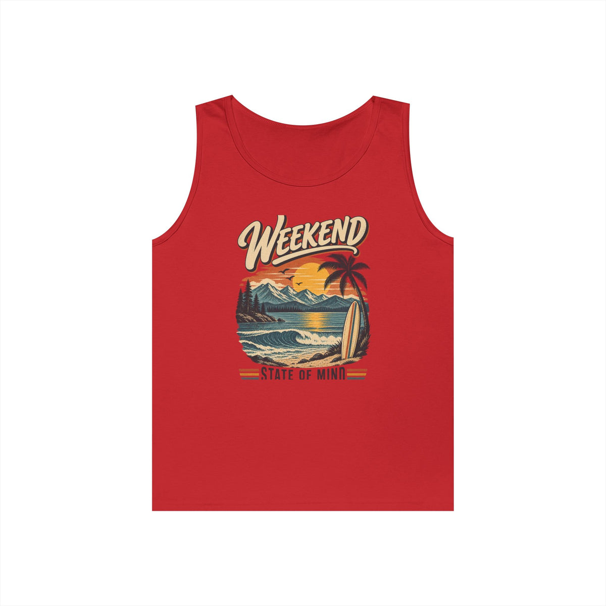 Weekend State of Mind Tank Top — Retro Beach Surf Sunset Graphic