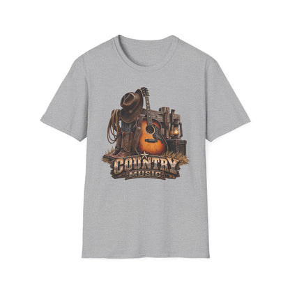 Country Music Guitar T-Shirt — Rustic Cowboy Hat & Lantern Graphic