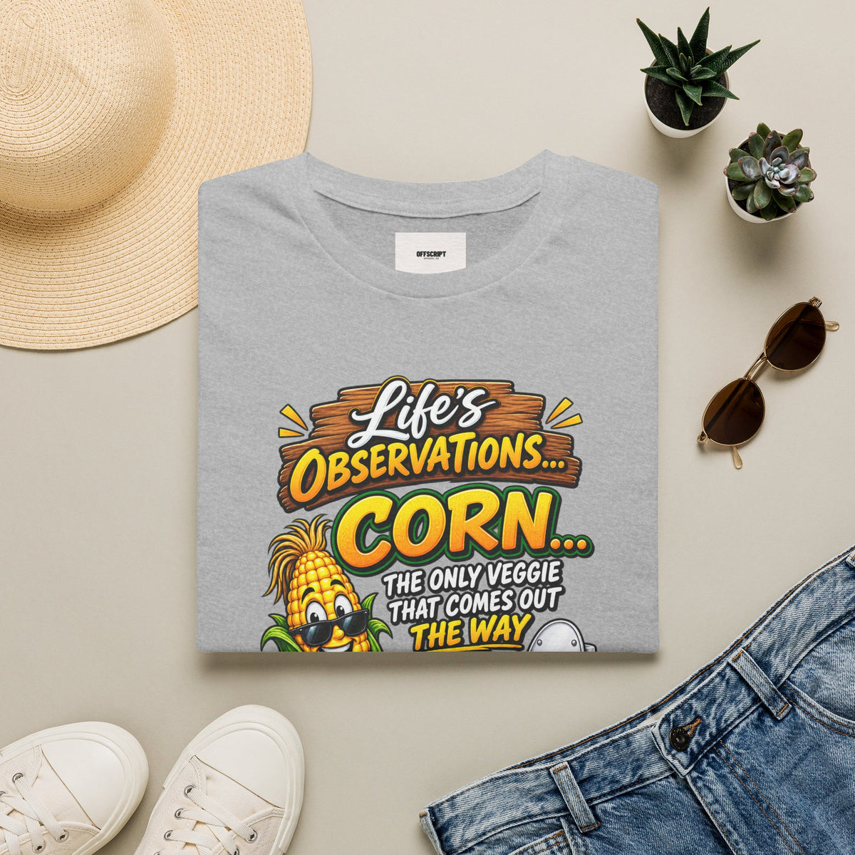 Life’s Observations: Corn Funny Graphic T-Shirt — 'Corn: The Only Veggie That Comes Out the Way'