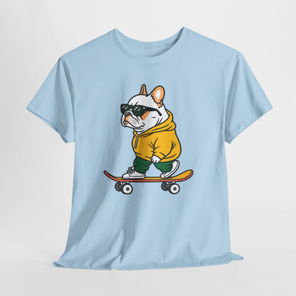 Skateboarding French Bulldog T‑Shirt – Cute Bulldog on Skateboard Graphic Tee