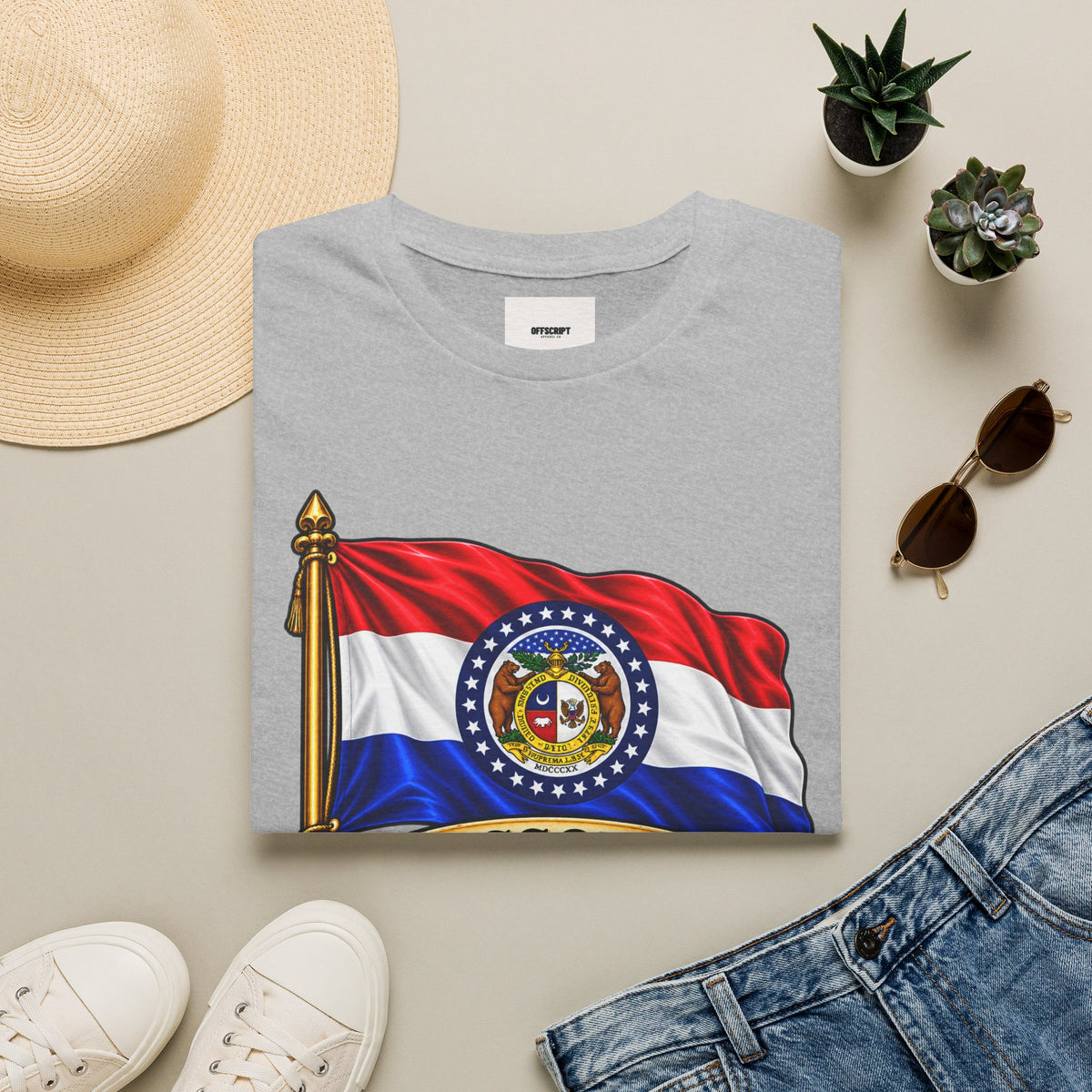 Missouri Flag T‑Shirt — State Seal & Motto Folded Flag Tee