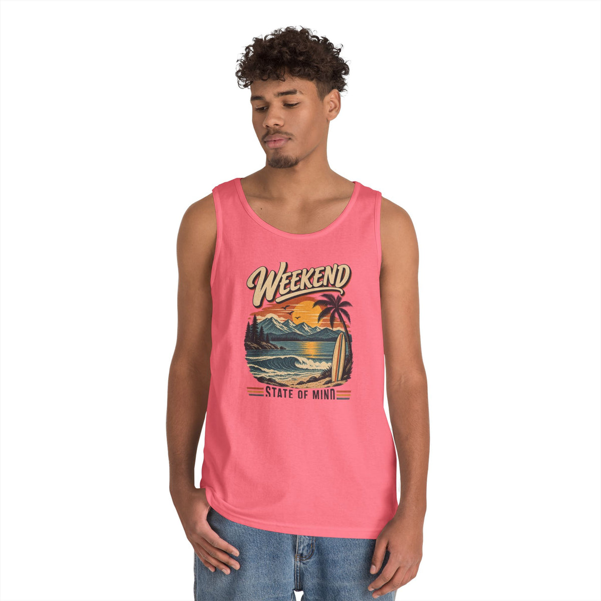 Weekend State of Mind Tank Top — Retro Beach Surf Sunset Graphic