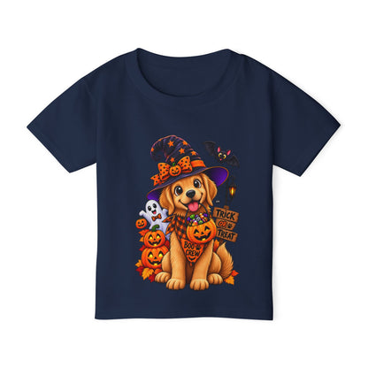Toddler Halloween Puppy T-Shirt — Cute Witch Dog with Pumpkins & 'Trick or Treat'