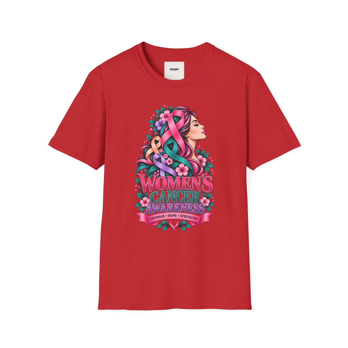 Women's Cancer Awareness T-Shirt — Pink Ribbon Floral Support Tee