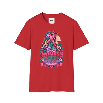 Women's Cancer Awareness T-Shirt — Pink Ribbon Floral Support Tee