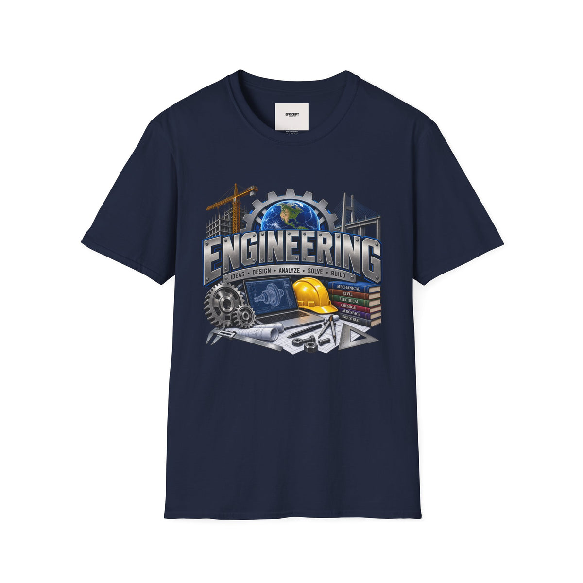 Engineering Graphic T-Shirt — STEM Design with Tools, Globe & 'Engineering' Text