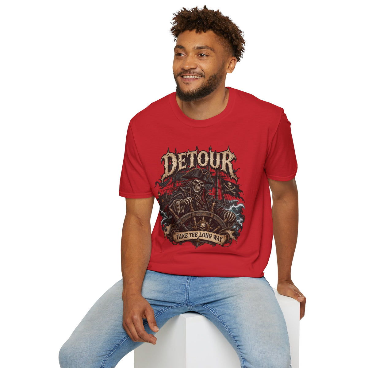 Detour Skull T-Shirt — "Take the Long Way" Vintage Biker Graphic Tee