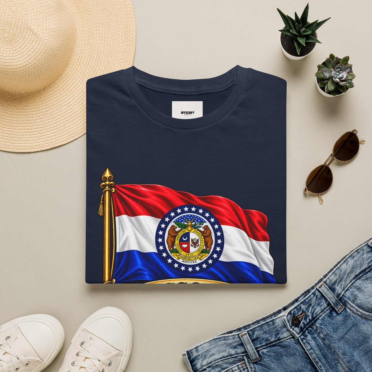 Missouri Flag T‑Shirt — State Seal & Motto Folded Flag Tee