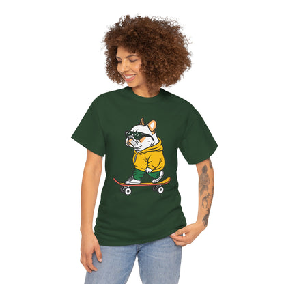Skateboarding French Bulldog T‑Shirt – Cute Bulldog on Skateboard Graphic Tee