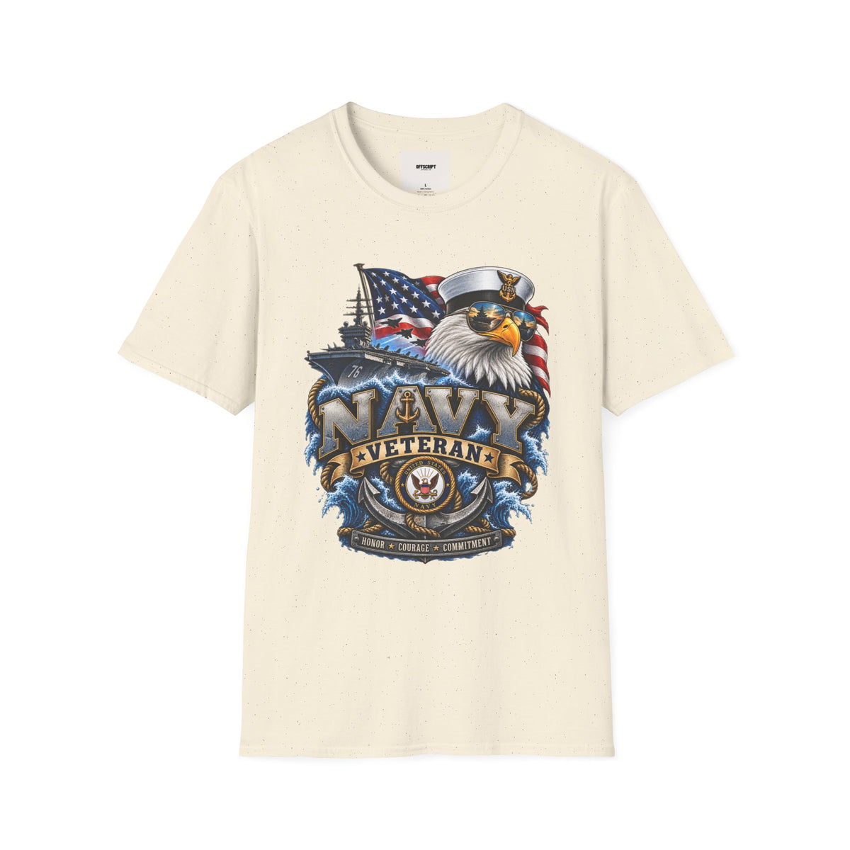 Navy Veteran Eagle T‑Shirt – Patriotic American Flag & Battleship Design