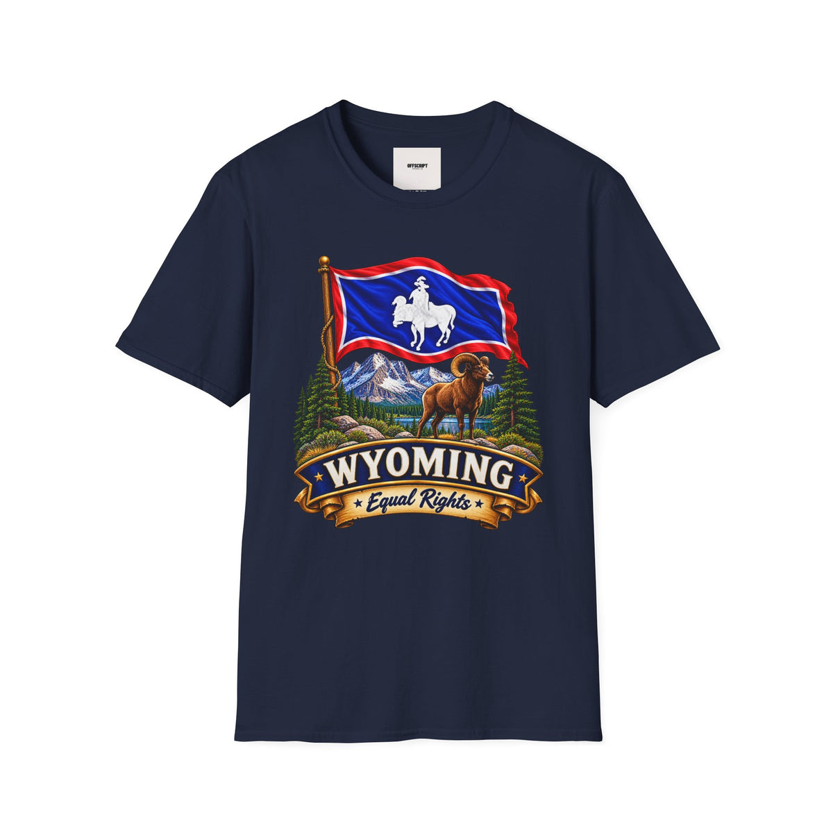 Wyoming Flag T-Shirt — Cowboy & Bison Mountain Scenic Tee