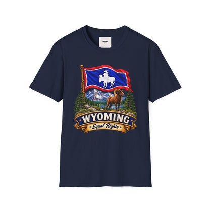 Wyoming Flag T-Shirt — Cowboy & Bison Mountain Scenic Tee