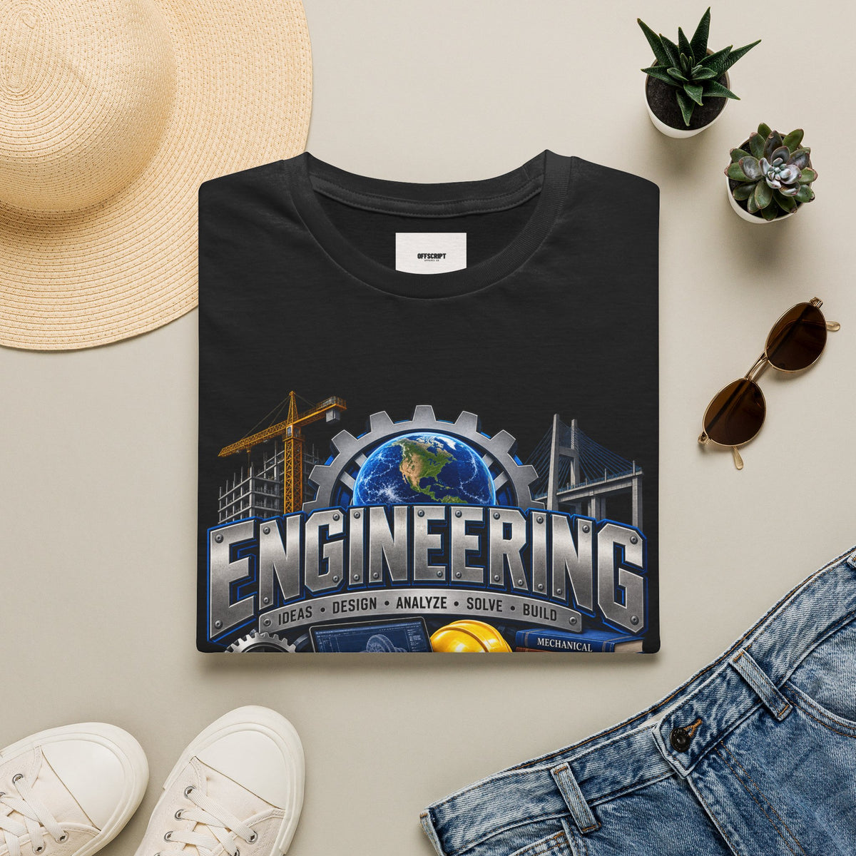 Engineering Graphic T-Shirt — STEM Design with Tools, Globe & 'Engineering' Text