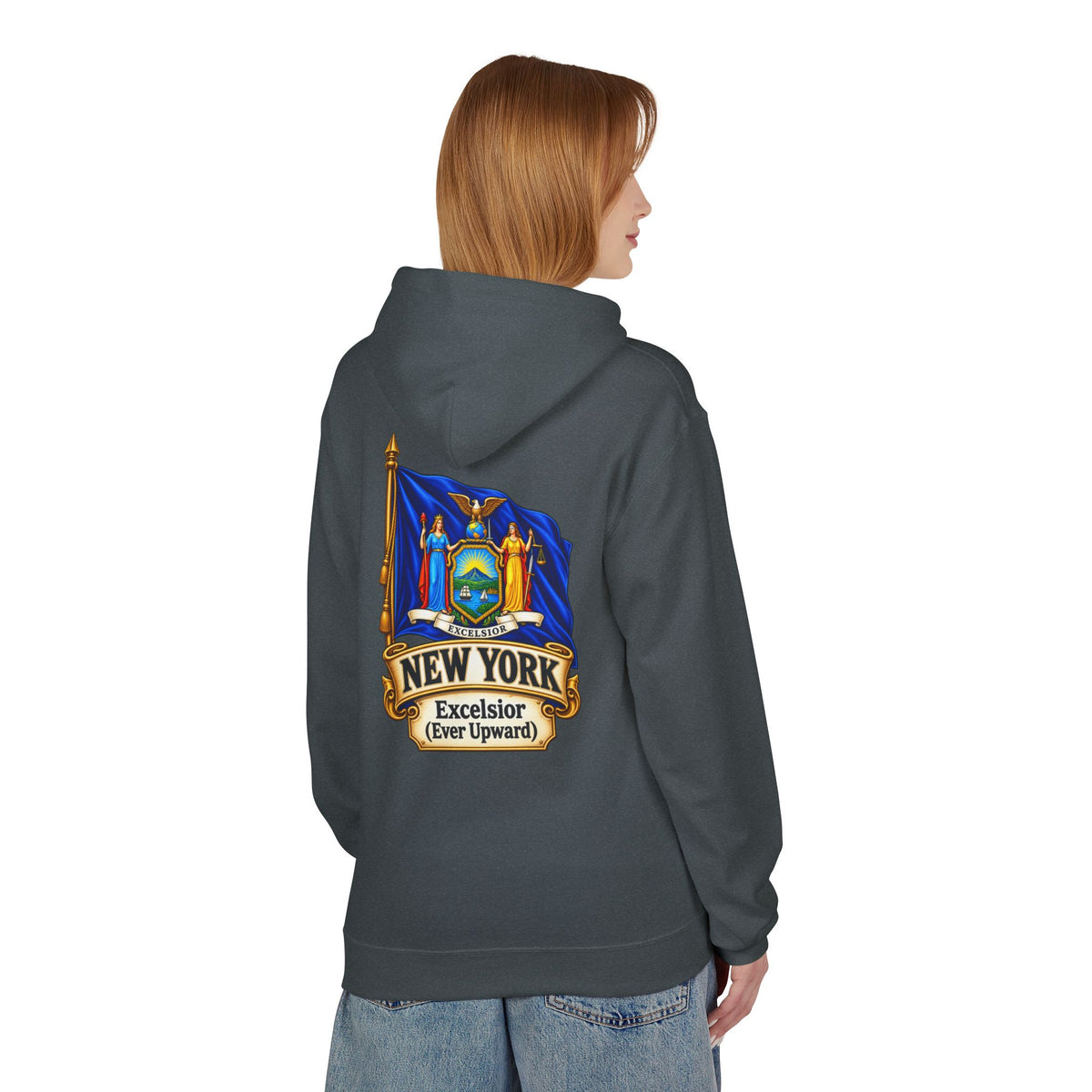 New York State Flag Hoodie – "Excelsior (Ever Upward)" Graphic Pullover