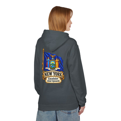 New York State Flag Hoodie – "Excelsior (Ever Upward)" Graphic Pullover