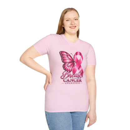 Pink Ribbon Butterfly Breast Cancer Awareness T-Shirt | Support Ribbon Tee