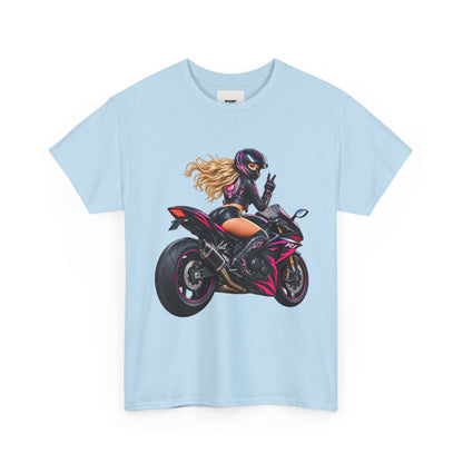 Motorcycle Girl Tee — Feminine Sportbike Rider Graphic Shirt