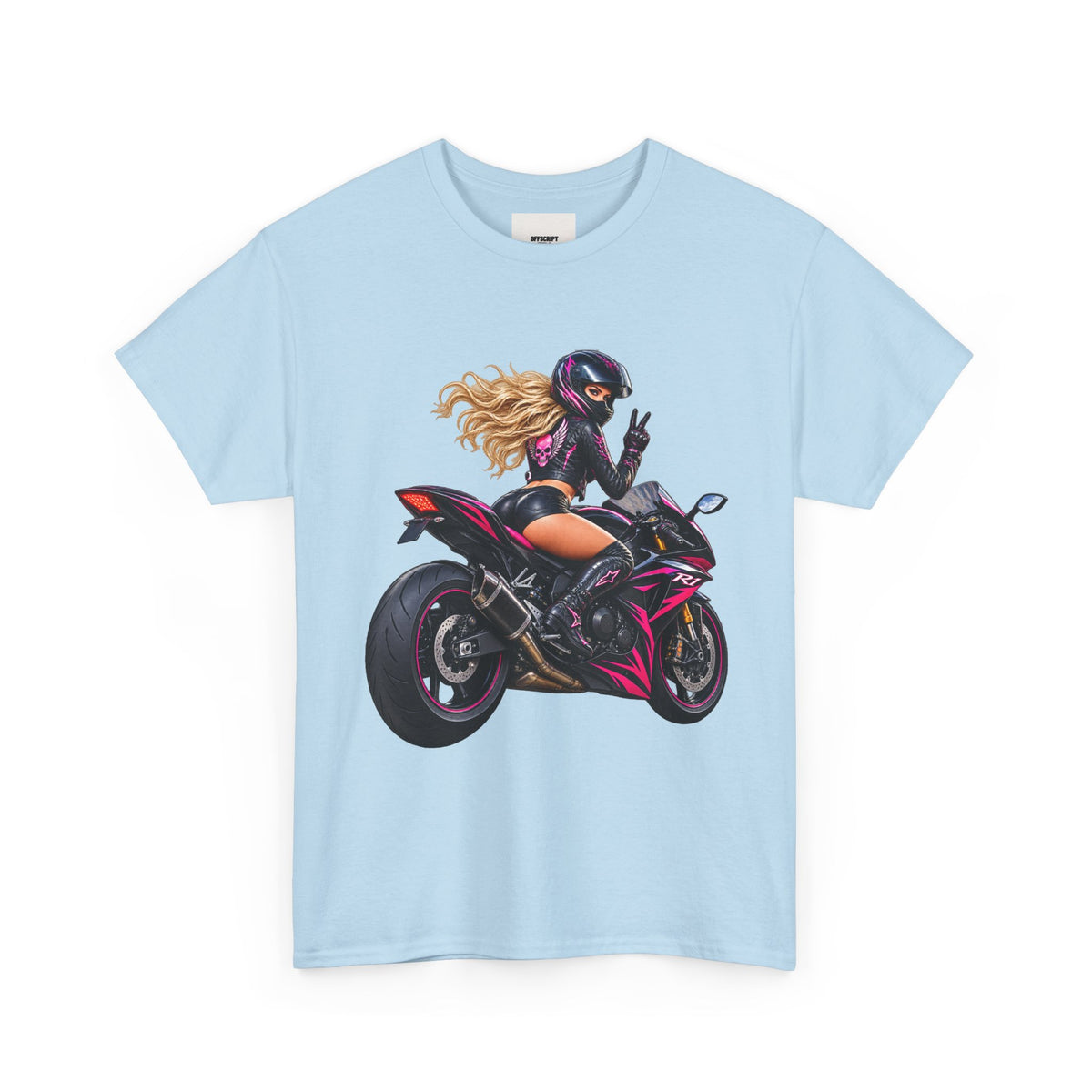 Motorcycle Girl Tee — Feminine Sportbike Rider Graphic Shirt