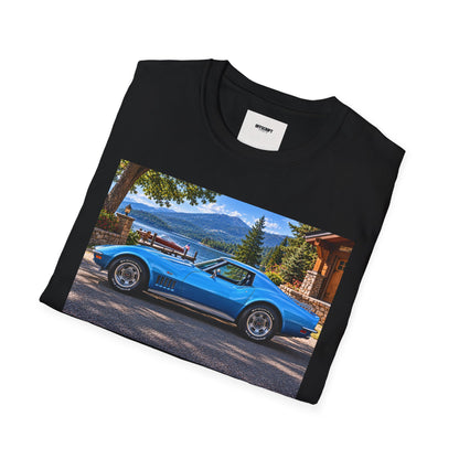 1968 Chevrolet Corvette Stingray Graphic T‑Shirt — Blue Classic Car Lakefront Print