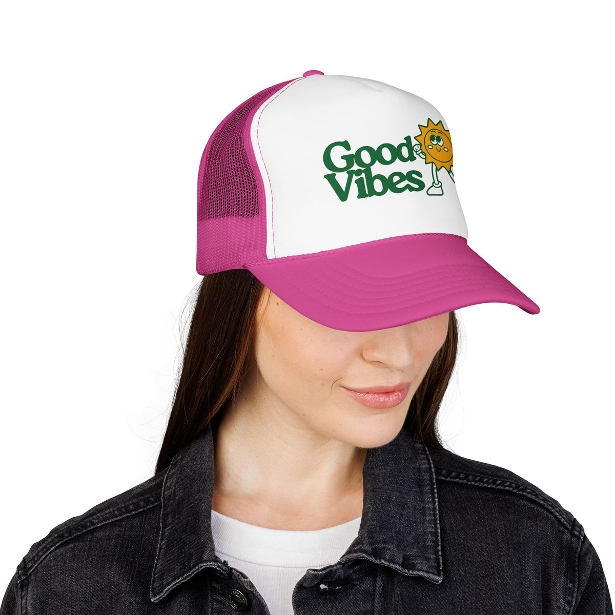 Good Vibes Sun Trucker Hat — Retro Sunny Graphic Foam Cap