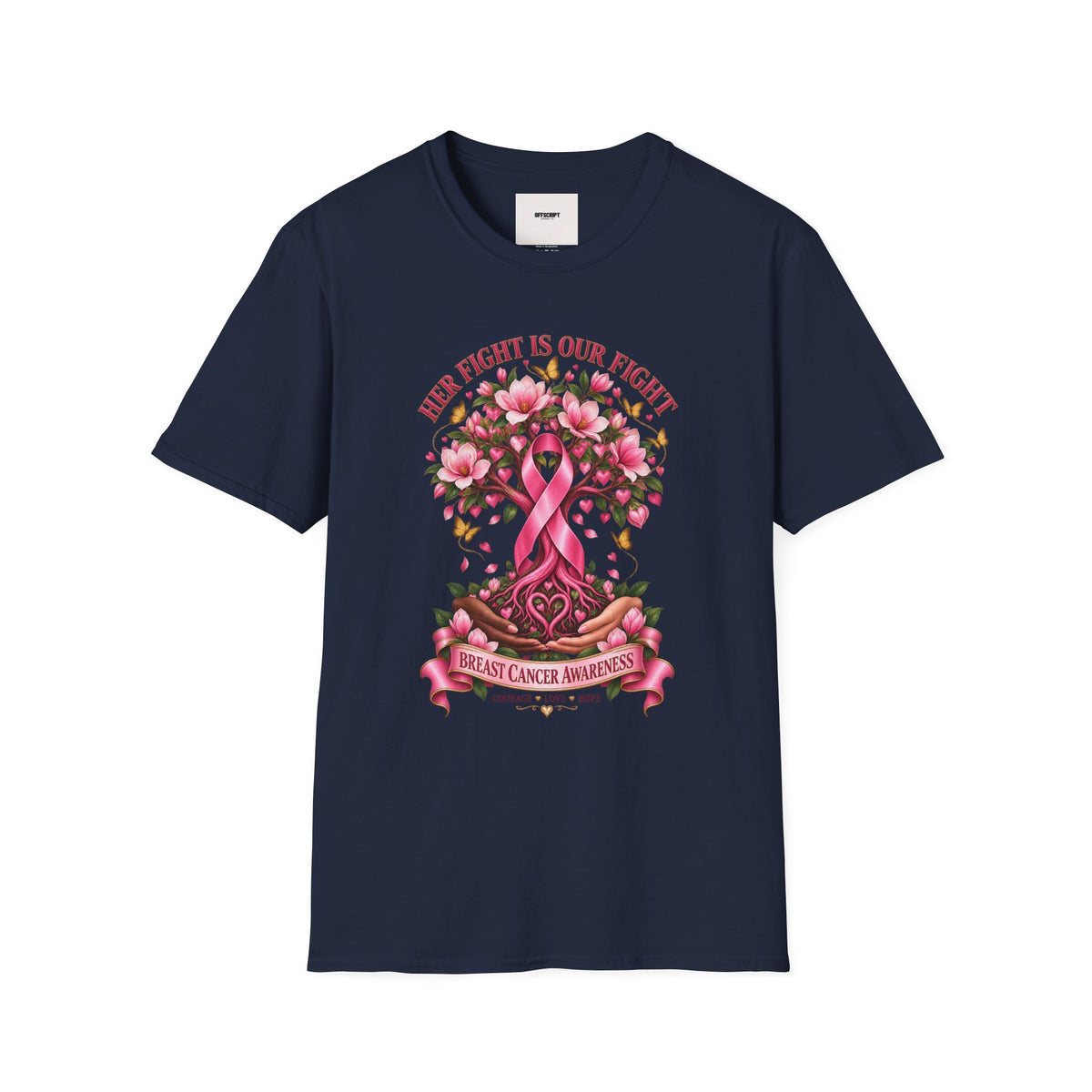 Breast Cancer Awareness T-Shirt – “Her Fight Is Our Fight” Pink Ribbon Floral Tee