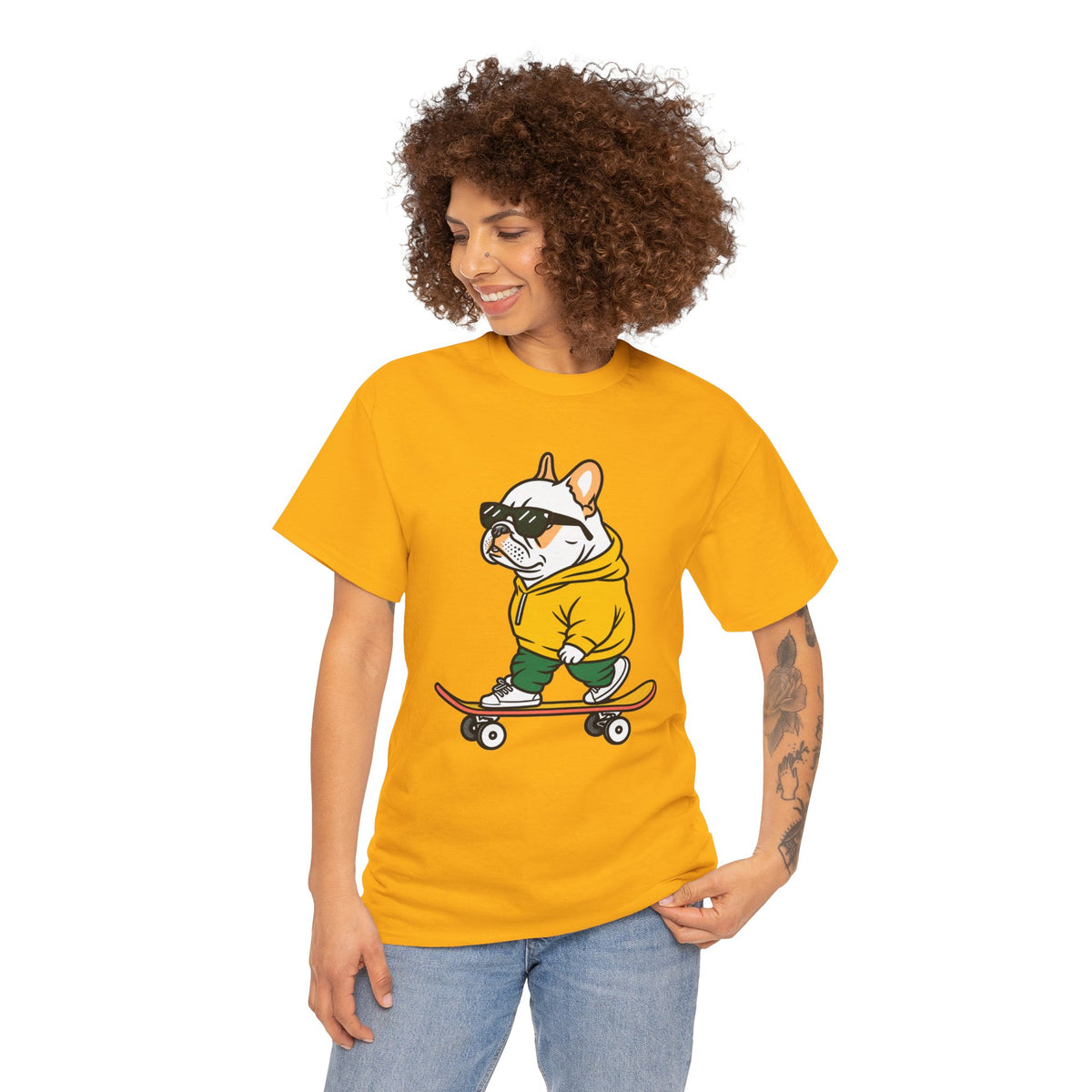 Skateboarding French Bulldog T‑Shirt – Cute Bulldog on Skateboard Graphic Tee