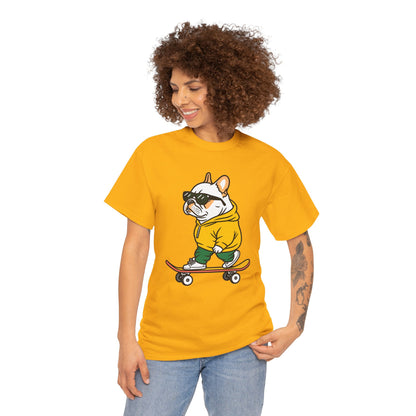 Skateboarding French Bulldog T‑Shirt – Cute Bulldog on Skateboard Graphic Tee